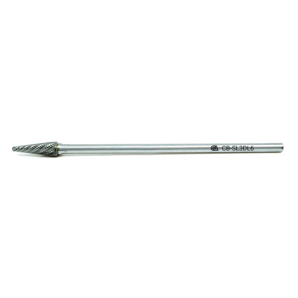 Continental Abrasives SL-3 Double Cut Conical Ball Nose Tungsten Carbide Burr 6" Shank - CB-SL3DL6
