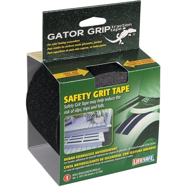 Incom Safety Grit Tape, 15 ft L, 4 in W, PVC Backing, Black - RE3952