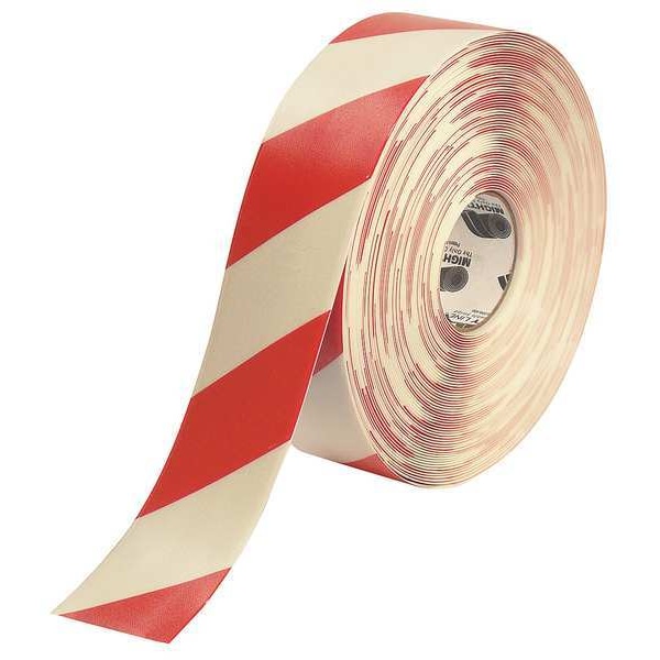 Mighty Line Industrial Safety Floor Marking Tape Vinyl White/Red Chevrons, 3" W x 100 ft. L, 60 mil Thick - 3RWCHVRED
