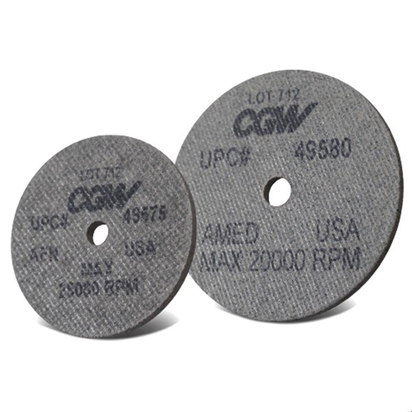 Cgw Abrasives High Speed Deburring Wheel, 3 in Dia, 1/4 in Center Hole, 1/8 in W Face, Medium Grade, Aluminum Oxid - 49577