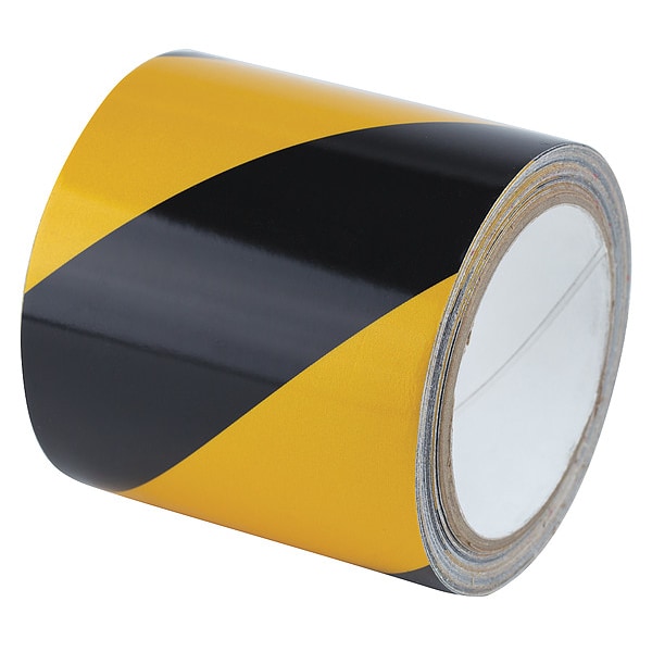 Zoro Select Reflective Safety Tape Vinyl Black/Yellow, 4" W x 10 yd. L, 5.5 mil Thick - RS4BY