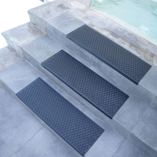 Rubber-Cal "Coin-Grip" Non-Slip Rubber Tread Stair Mats (6 Pack), Black - 10-104-009-6PK