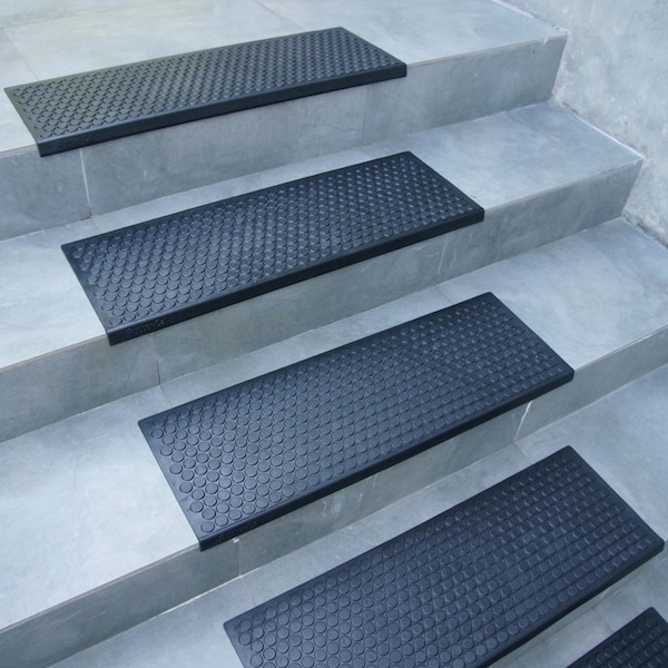 Rubber-Cal "Coin-Grip" Non-Slip Rubber Tread Stair Mats (6 Pack), Black - 10-104-009-6PK
