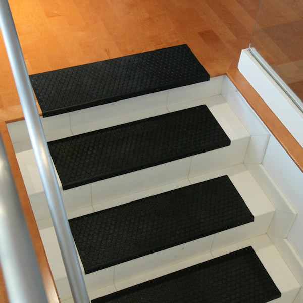 Rubber-Cal "Coin-Grip" Non-Slip Rubber Tread Stair Mats (6 Pack), Black - 10-104-009-6PK