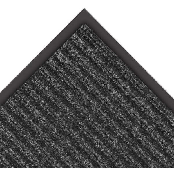 Notrax Entrance Mat, Indoor, Polypropylene, Ribbed Surface, Vinyl Back, 3/8 in Thick, 4 ft x 6 ft, Charcoal - 109S0046CH
