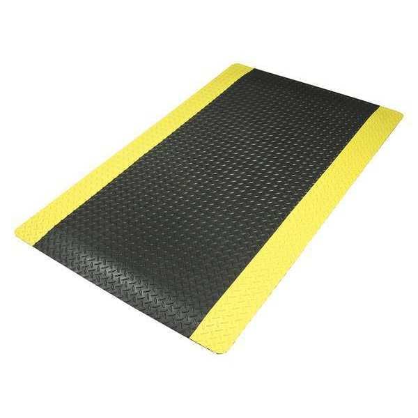 Notrax Antifatigue Mat, Diamond Plate, 2 ft x 3 ft, 9/16 in Thick, Black with Yellow Border, Beveled Edge - 479S0023YB