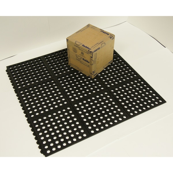 Rubber-Cal "Dura-Chef Interlock" Anti-Fatigue Mats - 5/8 in x 3 ft x 3 ft - Black Rubber Matting - 03_126_INT