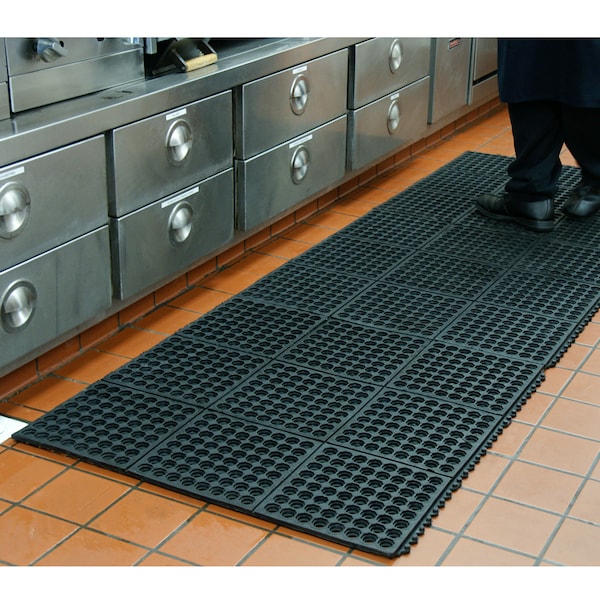 Rubber-Cal "Dura-Chef Interlock" Anti-Fatigue Mats - 5/8 in x 3 ft x 3 ft - Black Rubber Matting - 03_126_INT