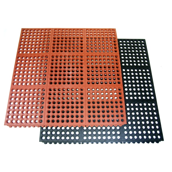 Rubber-Cal "Dura-Chef Interlock" Anti-Fatigue Mats - 5/8 in x 3 ft x 3 ft - Black Rubber Matting - 03_126_INT
