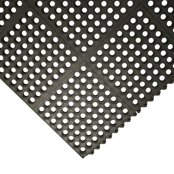 Rubber-Cal "Dura-Chef Interlock" Anti-Fatigue Mats - 5/8 in x 3 ft x 3 ft - Black Rubber Matting - 03_126_INT