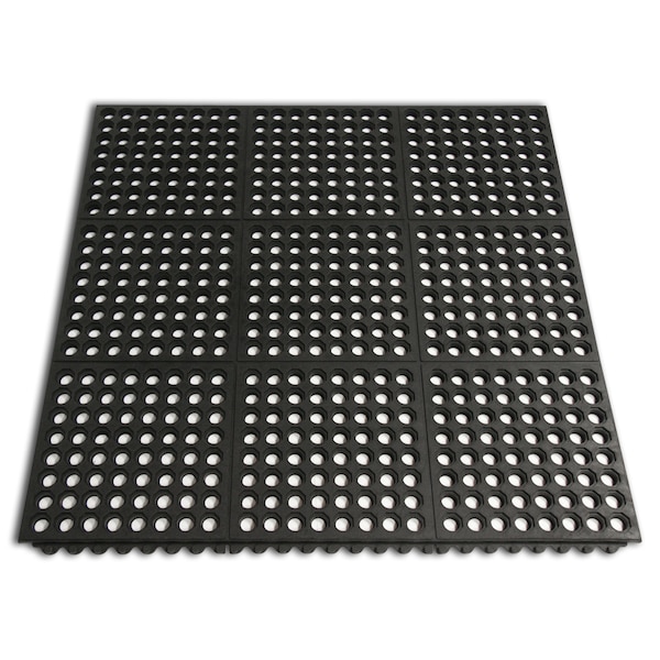 Rubber-Cal "Dura-Chef Interlock" Anti-Fatigue Mats - 5/8 in x 3 ft x 3 ft - Black Rubber Matting - 03_126_INT