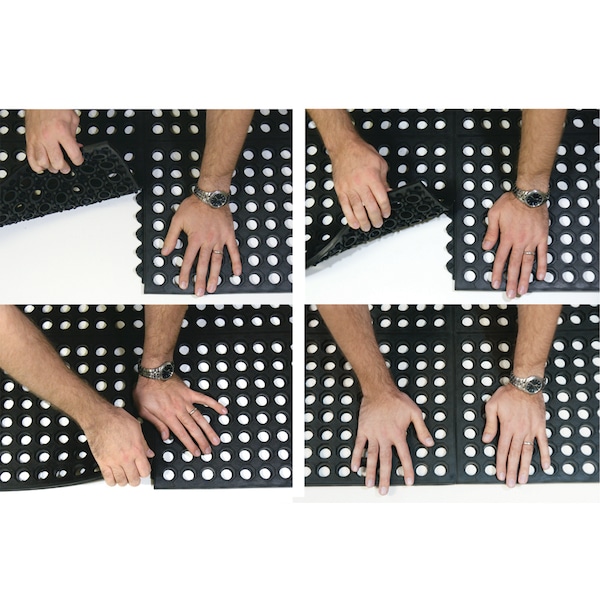 Rubber-Cal "Dura-Chef Interlock" Anti-Fatigue Mats - 5/8 in x 3 ft x 3 ft - Black Rubber Matting - 03_126_INT