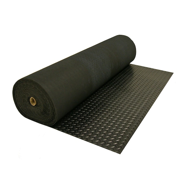 Rubber-Cal Diamond-Plate Rubber Flooring Rolls, 2.5mm thick, Black - 03-206-W100