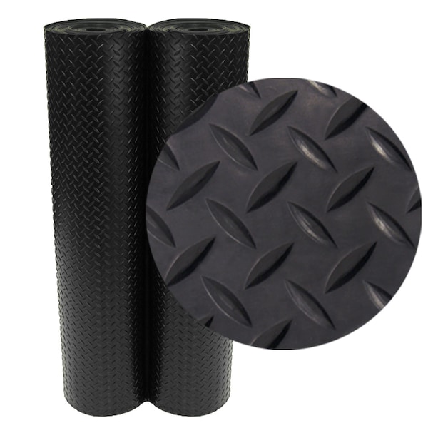 Rubber-Cal Diamond-Plate Rubber Flooring Rolls, 2.5mm thick, Black - 03-206-W100