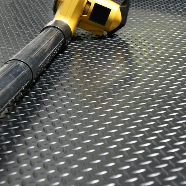 Rubber-Cal Diamond-Plate Rubber Flooring Rolls, 3mm, 2.5mm thick, Black - 03-206-W100