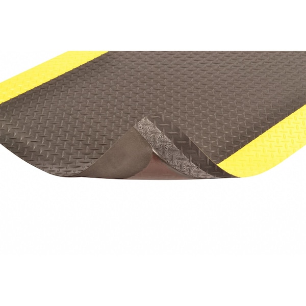 Notrax Antifatigue Mat, 5 ft L x 3 ft W, 1 in Thickness, Vinyl, Diamond Plate, Black/Yellow - 979S0035YB