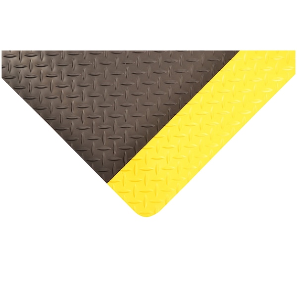 Notrax Antifatigue Mat, 5 ft L x 3 ft W, 1 in Thickness, Vinyl, Diamond Plate, Black/Yellow - 979S0035YB