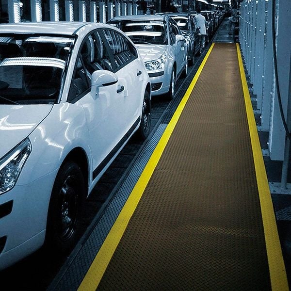 Notrax Antifatigue Mat, 5 ft L x 3 ft W, 1 in Thickness, Vinyl, Diamond Plate, Black/Yellow - 979S0035YB
