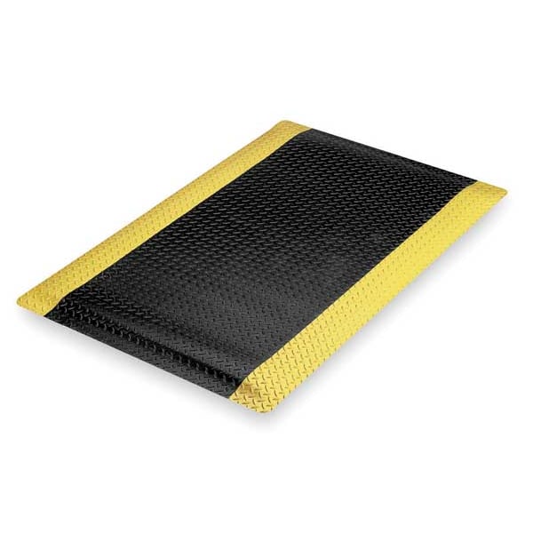 Notrax Antifatigue Mat, 5 ft L x 3 ft W, 1 in Thickness, Vinyl, Diamond Plate, Black/Yellow - 979S0035YB