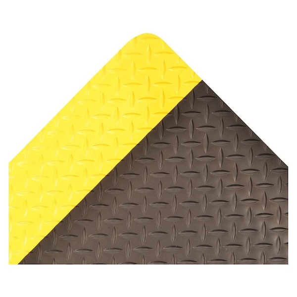 Notrax Antifatigue Mat, 5 ft L x 3 ft W, 1 in Thickness, Vinyl, Diamond Plate, Black/Yellow - 979S0035YB