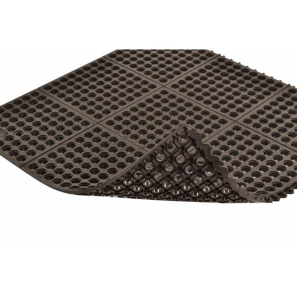Notrax Interlocking Drainage Mat Tile, Natural Rubber, 3 ft W x 3 ft L, 3/4 in Thick - 550S0033BL