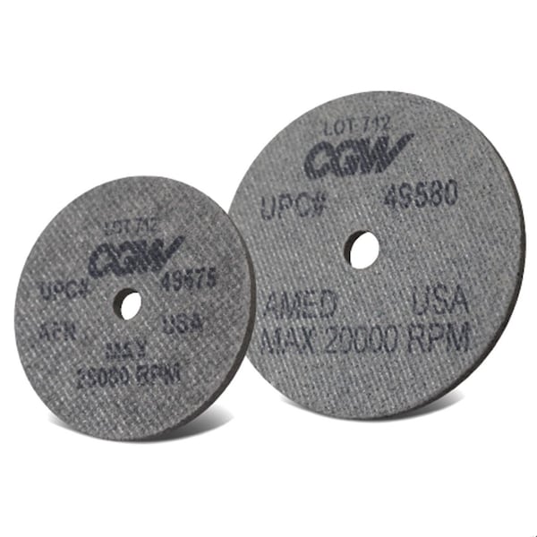 Cgw Abrasives High Speed Deburring Wheel, 3 in Dia, 1/4 in Center Hole, 1/8 in W Face, Fine Grade, Aluminum Oxide - 49578
