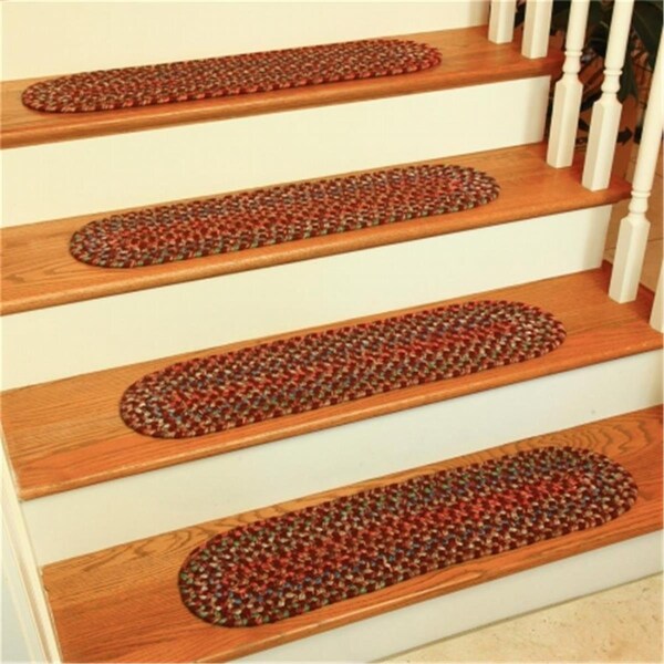 Rhody Rug Katie Multi Braided Stair Tread- Burgundy, 13PK - KA43A008X028-13