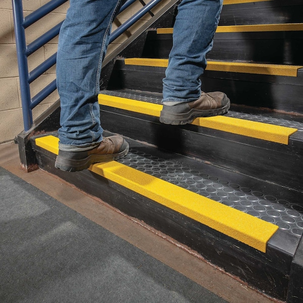 Pig TuffGrit Step Cover w Extra Coarse Grit 3in W x 36in L x 1in H w Adhesive or Mechanical Fasteners - FLM3020-YW