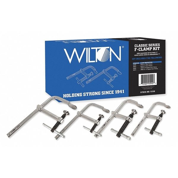 Wilton 4", 8", 8", 12" Bar Clamp Set, Drop Forged Steel Handle and 5 1/2 in Throat Depth - 11116