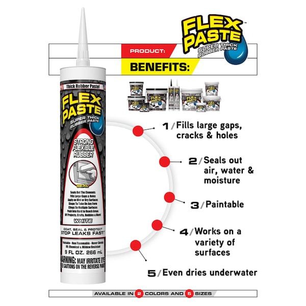 Flex Paste Flex Seal Family of Products Flex Paste White Rubberized Paste 9 fl. oz. - PFSWHTR10