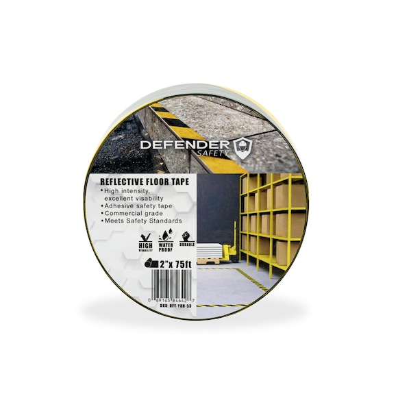 Defender Safety Acrylic/Polycarbonate Yellow/Black, 2" W x 75' L, .35mm Thick - RFT-YBH-53