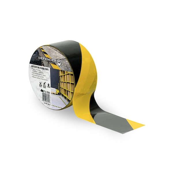 Defender Safety Acrylic/Polycarbonate Yellow/Black, 2" W x 75' L, .35mm Thick - RFT-YBH-53