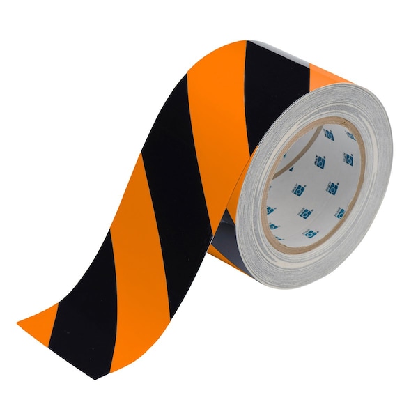 Brady Floor Marking Tape Polyester with Polyester Overlaminate Black, Orange, 3 in W x 100 ft L - 132434