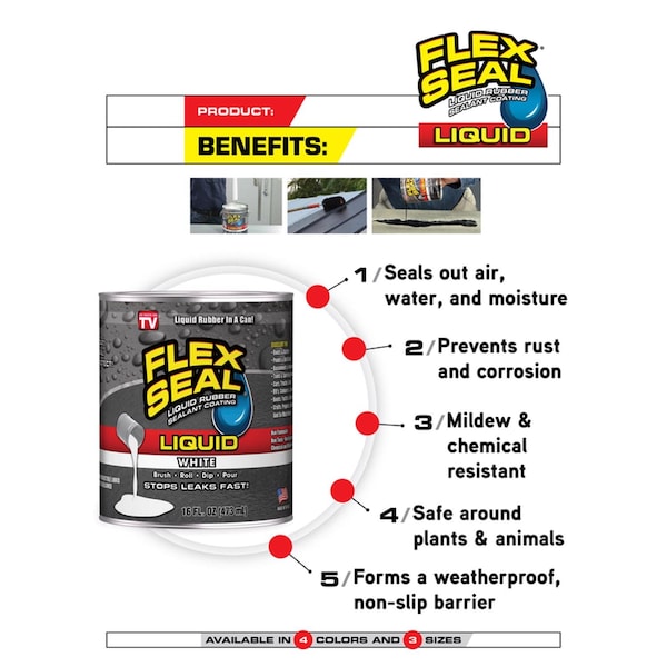 Flex Seal Flex Seal Family of Products Flex Seal White Liquid Rubber Sealant Coating 16 oz - LFSWHTR16