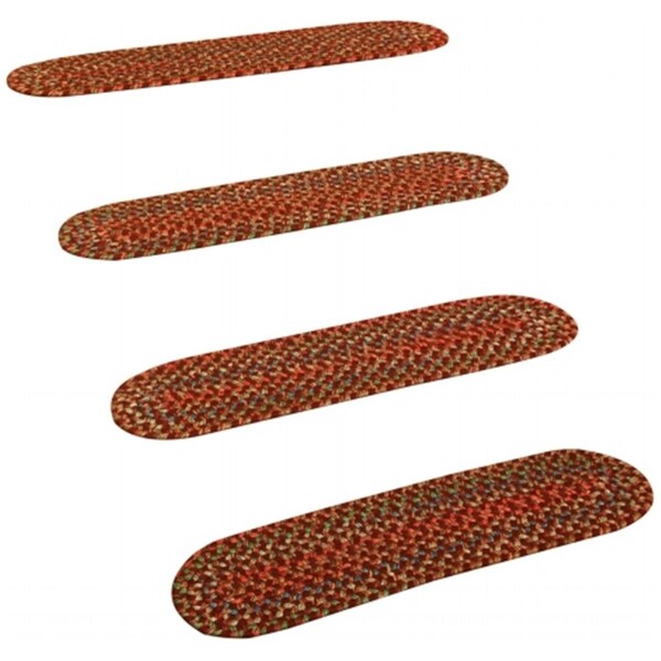 Rhody Rug Katie Multi Braided Stair Tread- Burgundy, 4PK - KA43A008X028-4