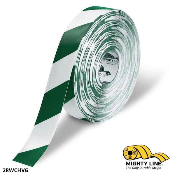 Mighty Line Industrial Safety Floor Marking Tape PVC White/Green Chevrons, 2" W x 100 ft. L - 2RWCHVG