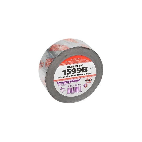 3M VentureTape UL181B-FX FlexDuct Tape, 2 IN x 120 Yards, Sliver, 1599B-G669 - 7100043760