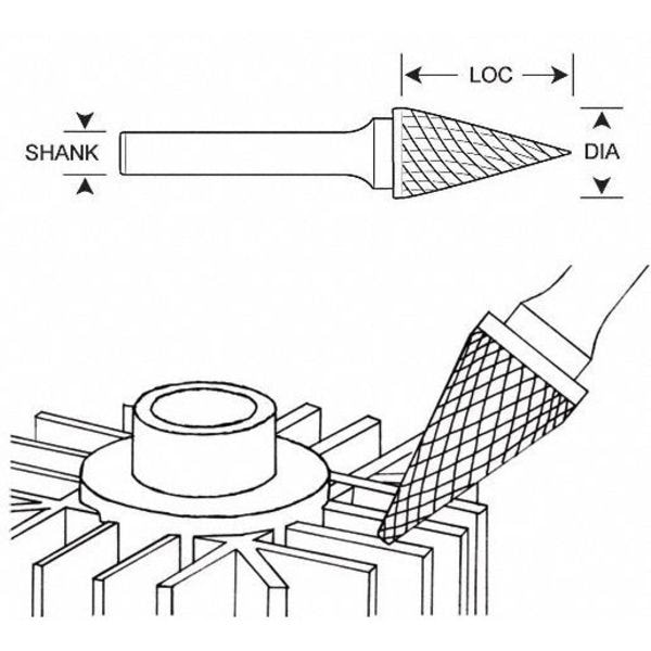 Zoro Select Carbide Bur, Pointed Cone, 1/8, 1/8 Shank - 310-001192B