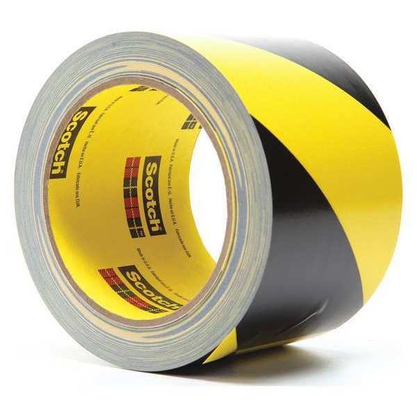 3M Safety Floor Tape Backing: Vinyl, Adhesive: Rubber Black/Yellow, 3 in W x 4.2 mil Thick - 5702
