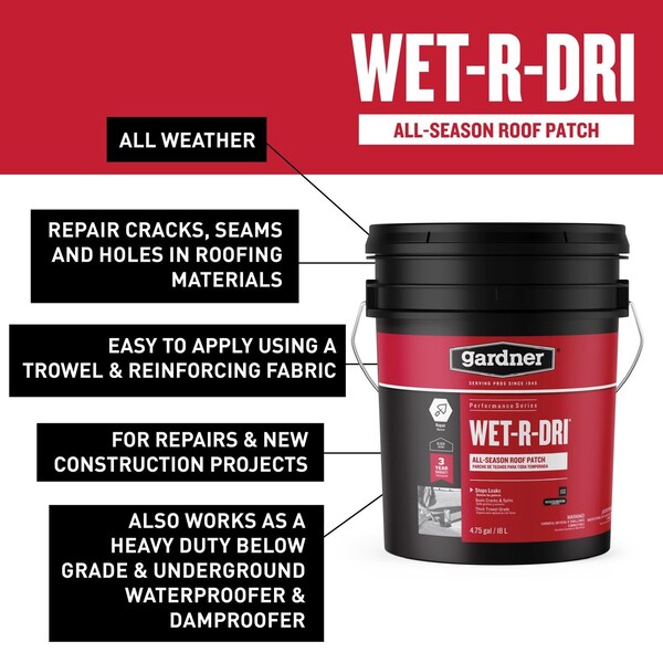 Black Jack Gardner WET-R-DRI Gloss Black Patching Cement All-Weather Roof Cement 5 gal - 6230-9-30