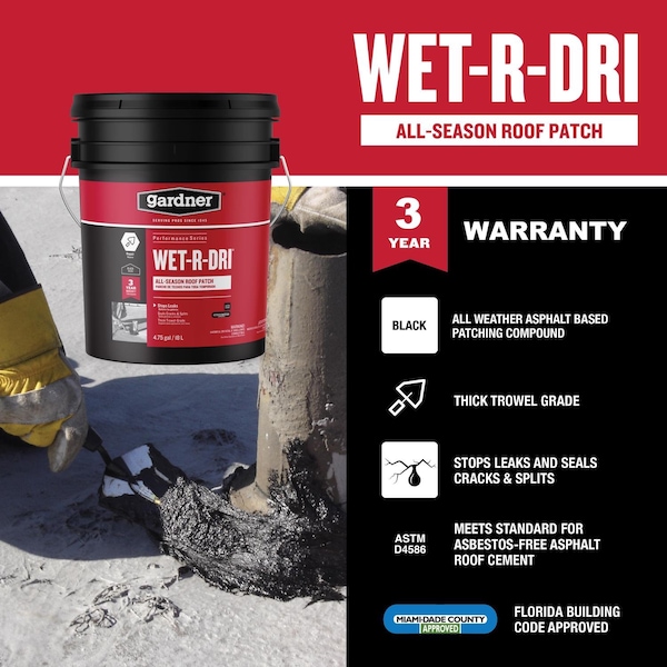 Black Jack Gardner WET-R-DRI Gloss Black Patching Cement All-Weather Roof Cement 5 gal - 6230-9-30