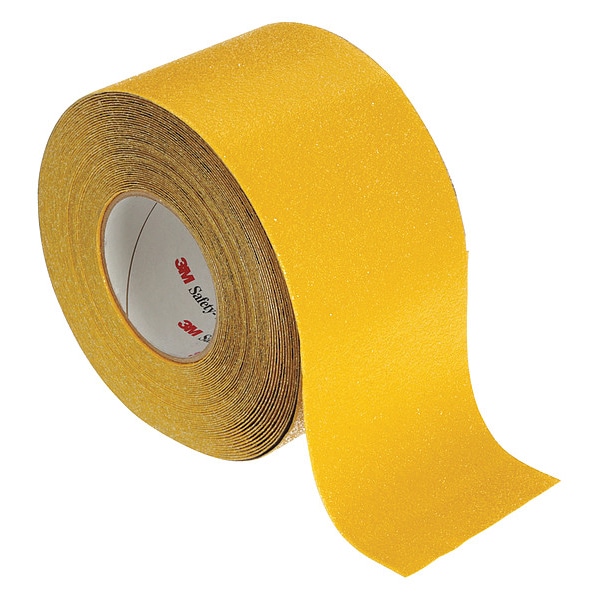 3M Anti-Slip Tape Backing: Aluminum, Mineral Coated 60 Grit Size, Yellow, 4" W x 60 ft. L, 36 mil Thick - 19289