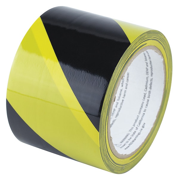 Zoro Select Hazard Warning Tape Vinyl Black/Yellow, 3" W x 18 yd. L, 8 mil Thick - HT202BY