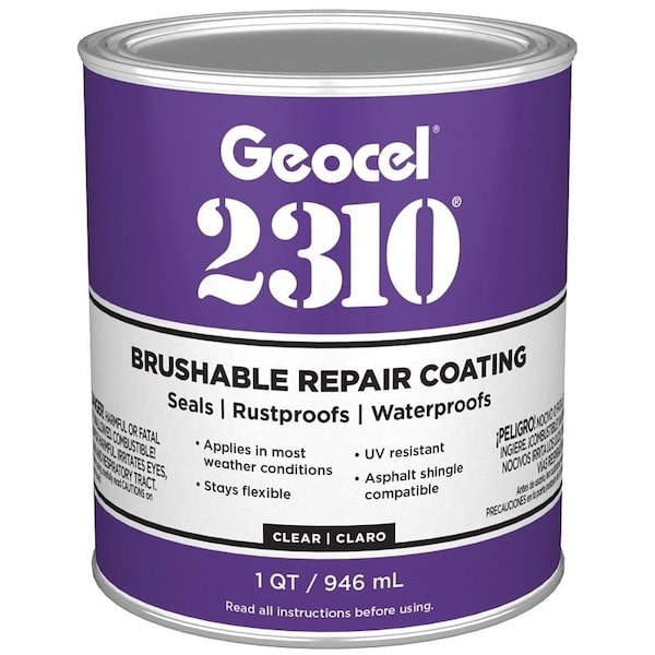 Geocel 2310 Series Brushable Repair Coating, Liquid, Crystal Clear, 1 qt, Can - GC65200