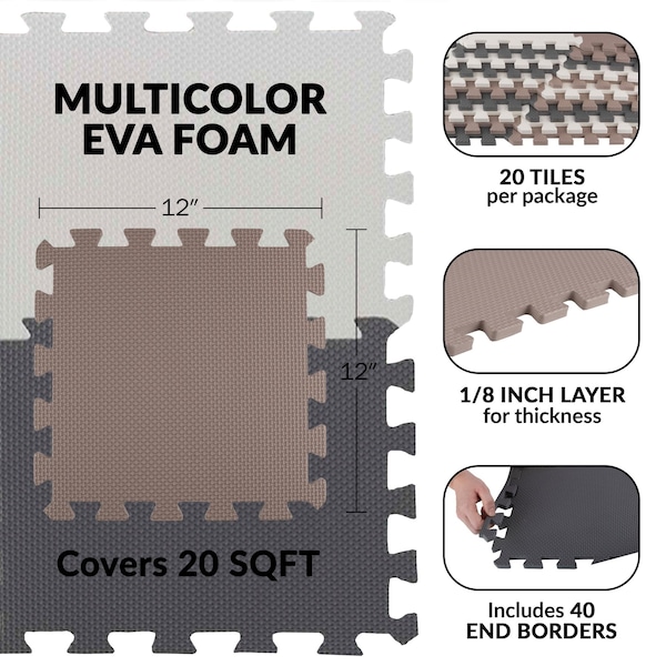 Stalwart Foam Floor Tiles - 20sqft Soft Baby Play Mat - Interlocking Puzzle Mat by Neutral - 75-6407
