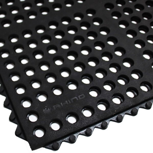 Rhino Mats E-Series Drainage Mat, Rubber, Drainage Holes, 3 ft W x 3 ft L, Black - E3-3636B