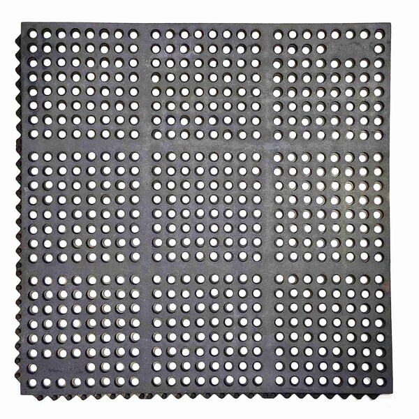Rhino Mats E-Series Drainage Mat, Rubber, Drainage Holes, 3 ft W x 3 ft L, Black - E3-3636B