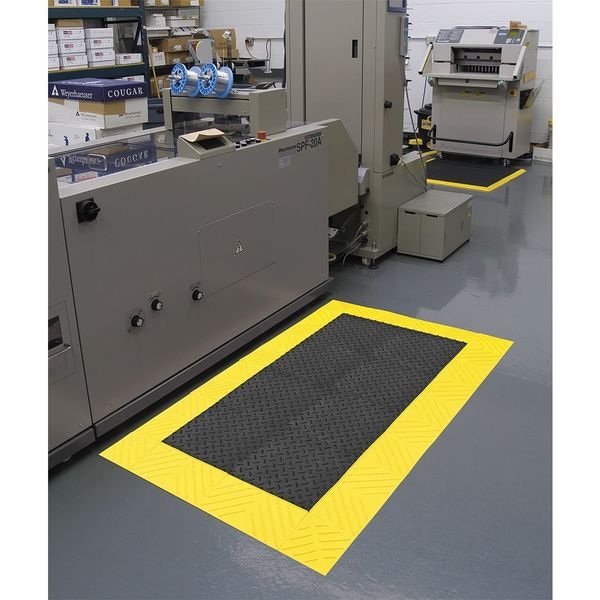 Notrax Antifatigue Mat, 120" L x 3 ft. W, 1" Thickness, PVC, Diamond, Black/Yellow - 621S0310BY