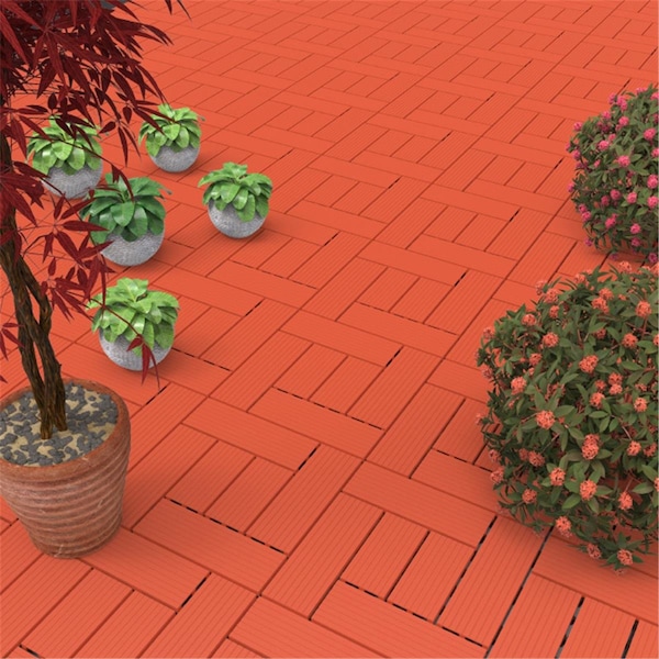 Standalone Patio & Deck Tiles-Interlocking Criss-Cross Pattern Outdoor Flooring - Terra Cotta Color - 6 Piece - ST3242836