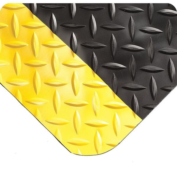 Wearwell Antifatigue Mat, 5 ft. L x 5 ft. W, 9/16" Thickness, Diamond Plate, Black/Yellow - 415.916X5X5BYL